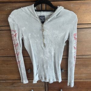 Women's Gray Zip-Up Hoodie with Pink Floral Accents